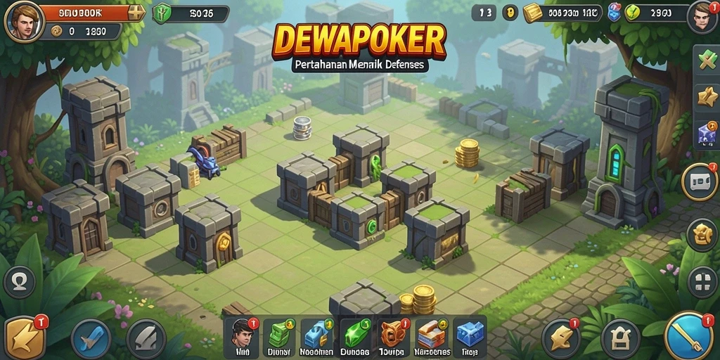 Screenshot DEWAPOKER menampilkan serangan beruntun dalam gameplay Tower Defense.