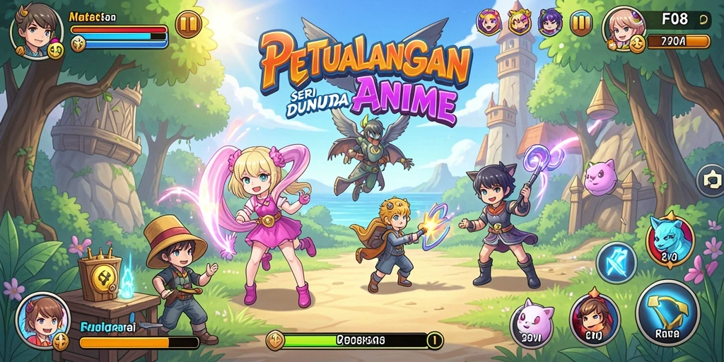 Gameplay F08 yang menampilkan pertarungan seru dan karakter anime menawan.