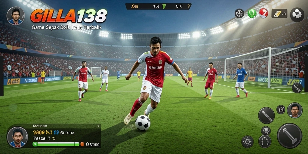 Screenshot utama GILA138 menampilkan aksi pertandingan sepak bola yang penuh semangat.