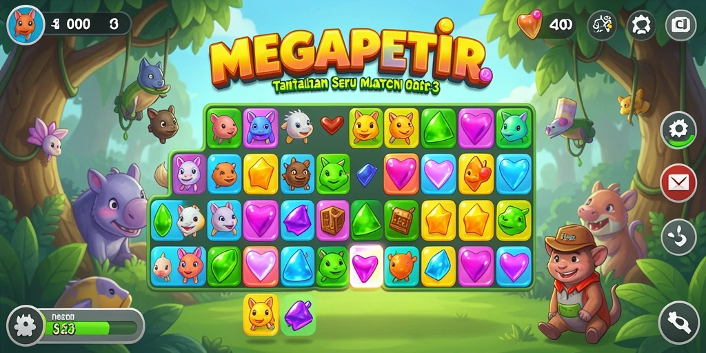Tangkapan layar gameplay MEGAPETIR dengan kombinasi seru dalam Match-3.