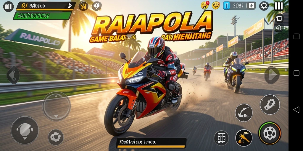 Gameplay balap motor RAJAPOLA yang mendebarkan dan seru.