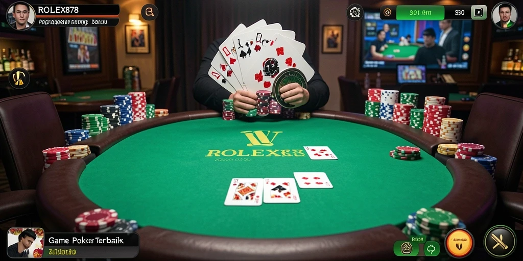 Tampilan gameplay Poker yang mendebarkan di ROLEX878.