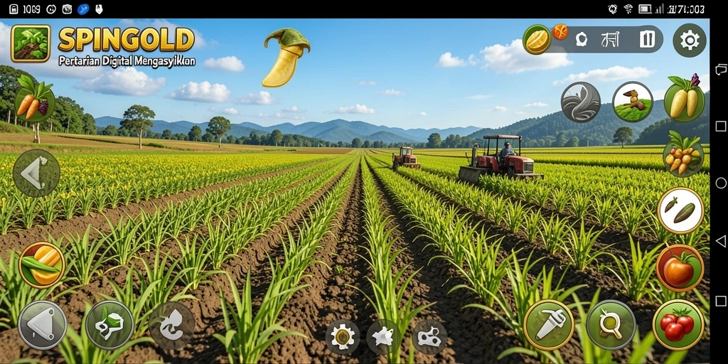 Screenshot gameplay SPINGOLD menampilkan proses bertani yang interaktif dan menyenangkan.