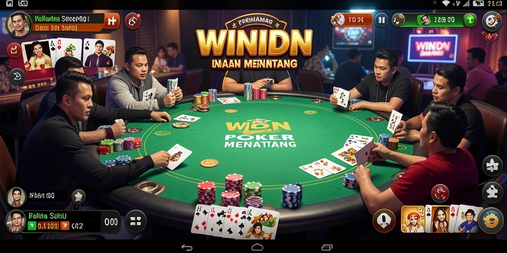 Screenshot gameplay <strong>WINIDN</strong> yang menampilkan suasana permainan poker yang mendebarkan.